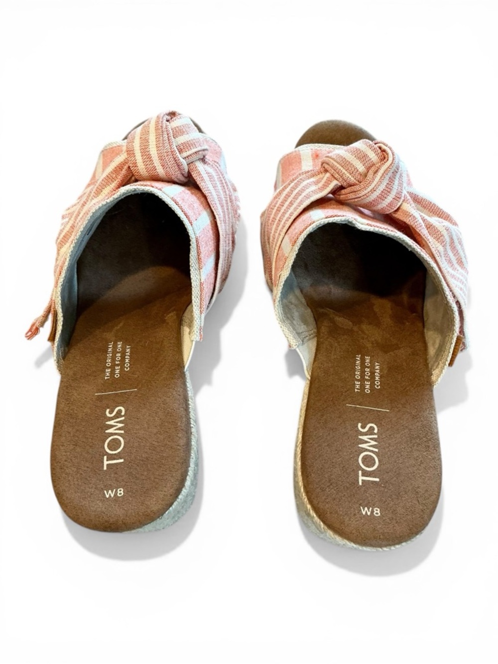 Toms Junie Canvas Espadrille Slide Peep Toe Heel Orange Cabana Stripe Size 8 - Picture 7 of 8